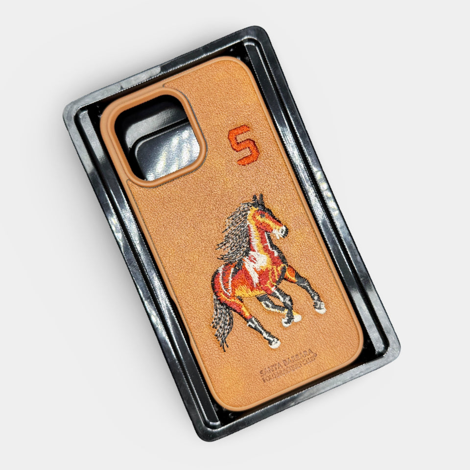 Santa Barbara Polo & Racquet Club Premium Leather iPhone Case – Mustard Horse Edition