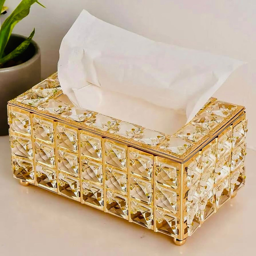 Luxury Crystal Tissue Box – Gold Decorative Napkin Holder for Home & Office