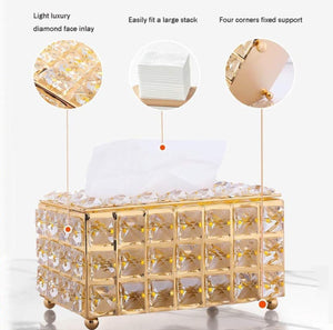 Luxury Crystal Tissue Box – Gold Decorative Napkin Holder for Home & Office