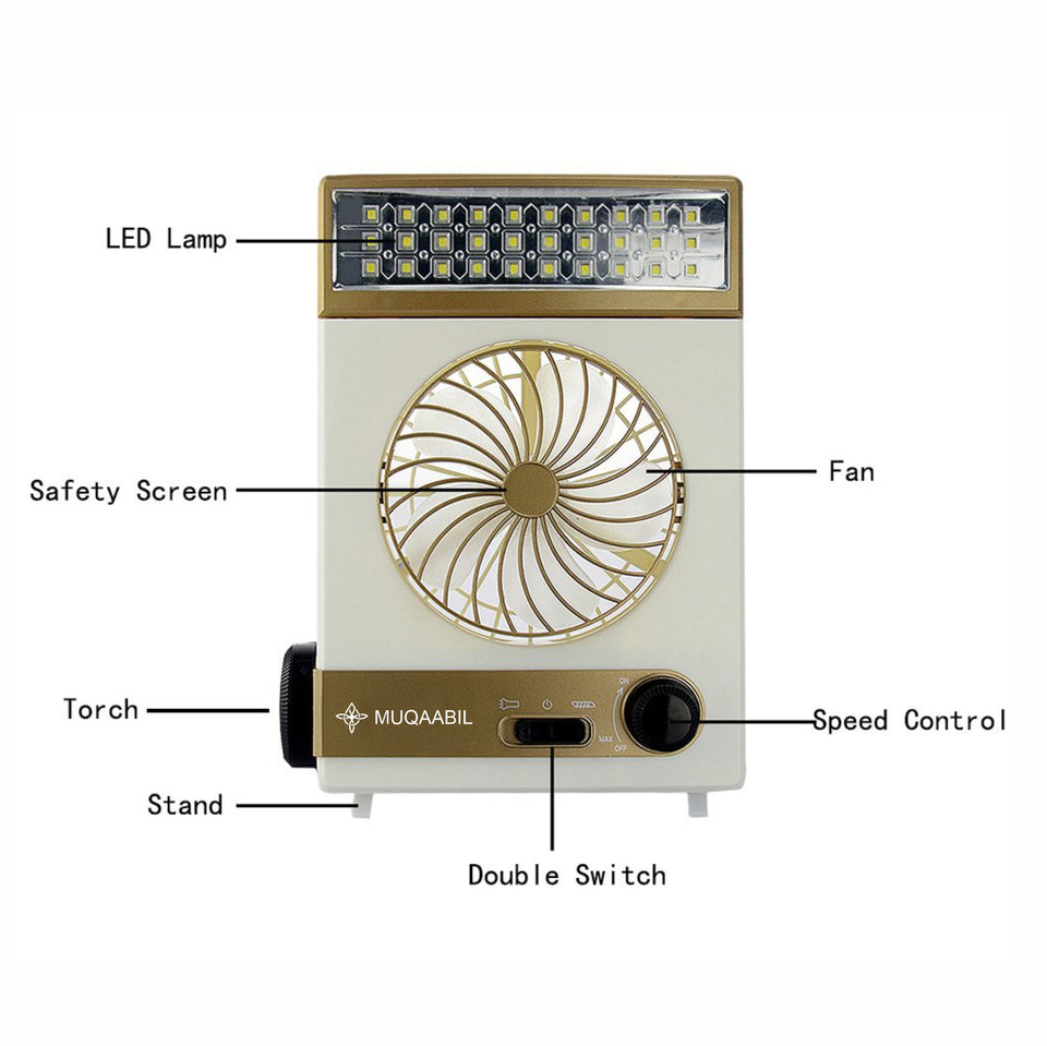 🌬 Rechargeable Solar Fan with LED Lamp & Torch