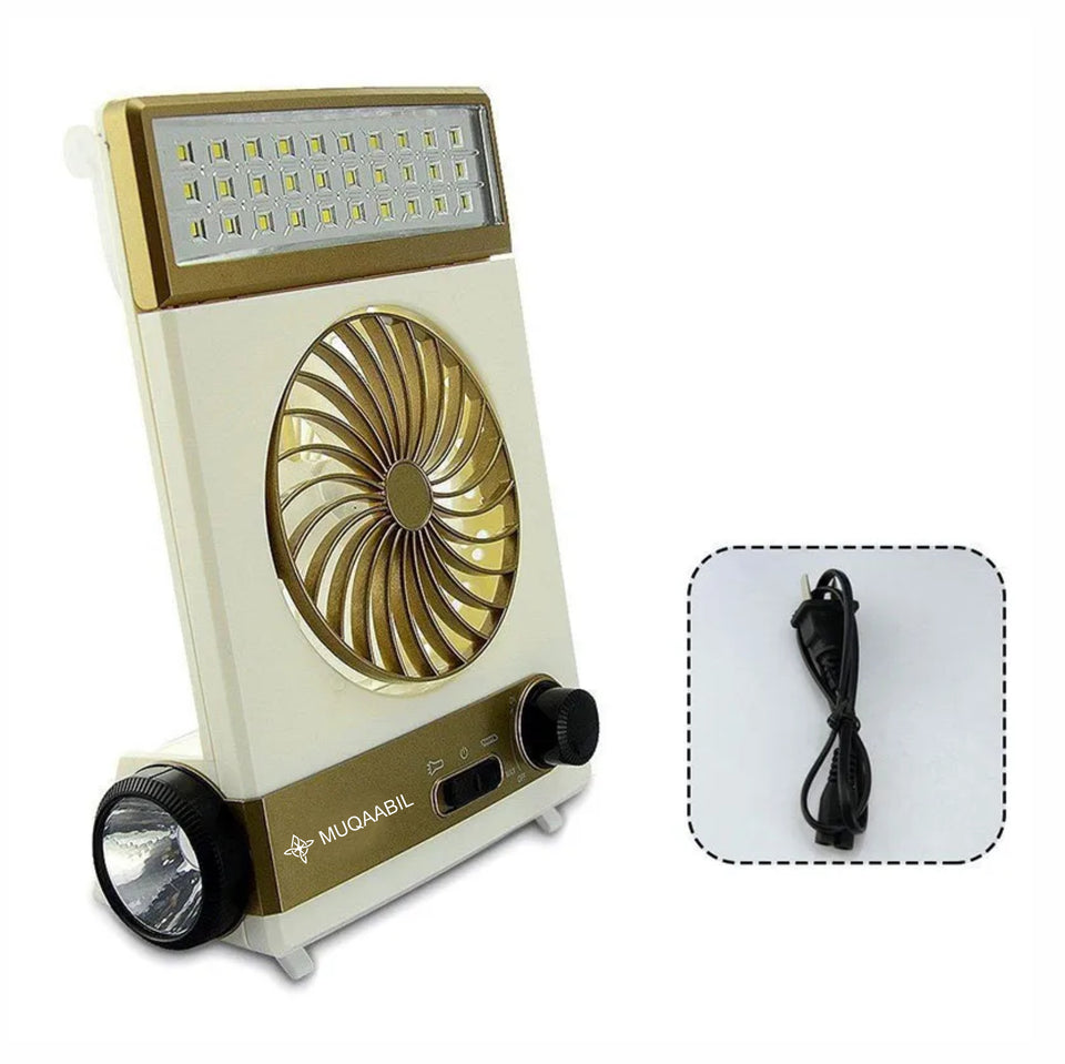 🌬 Rechargeable Solar Fan with LED Lamp & Torch