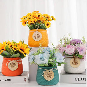 Artificial Daisy Flower Arrangement in Ceramic Pot – "Home Sweet Home" Décor