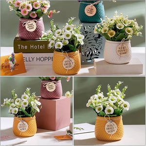 Artificial Daisy Flower Arrangement in Ceramic Pot – "Home Sweet Home" Décor