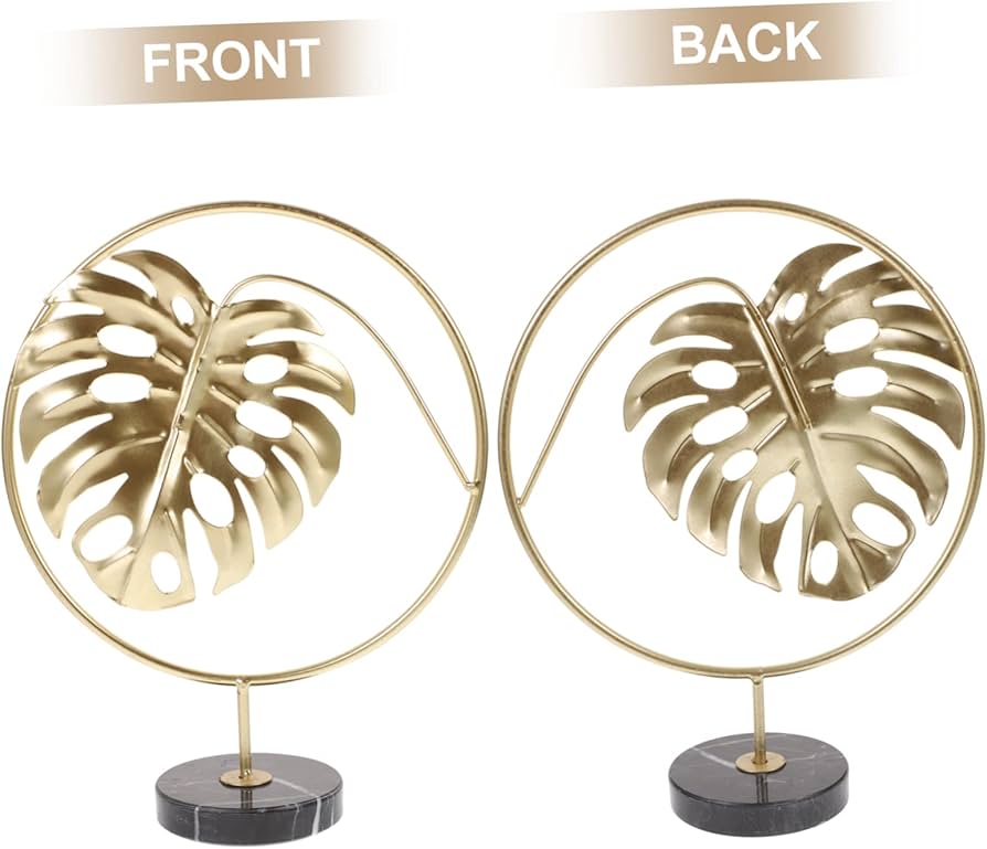 Gold Metal Leaf Sculpture with Marble Base – Modern Art Decor