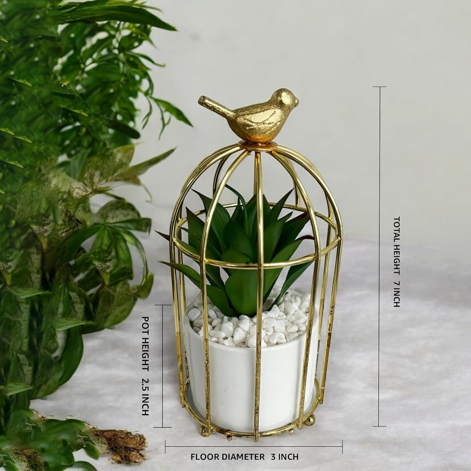 Nordic Gold Birdcage Ceramic Vase – Elegant Hydroponic Planter