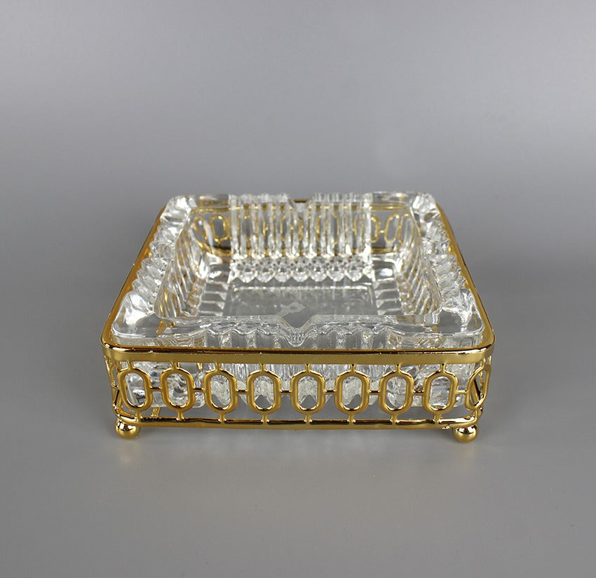 Luxury Square Gold & Glass Ashtray – Timeless Elegance for Discerning Tastes