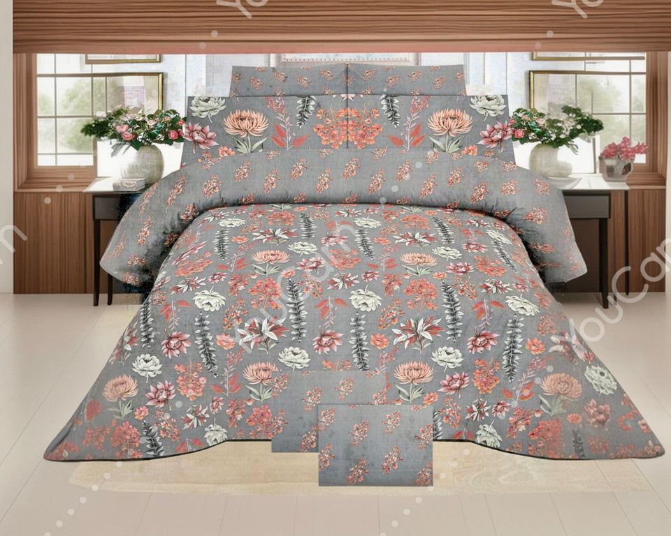 Premium Pure Cotton Bed Sheet Set – Elegant Floral Design (King Size)