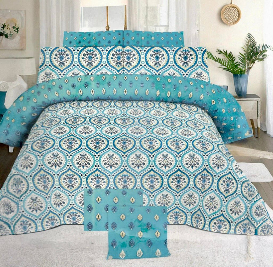 Premium Pure Cotton Bed Sheet Set – Elegant Floral Design (King Size)
