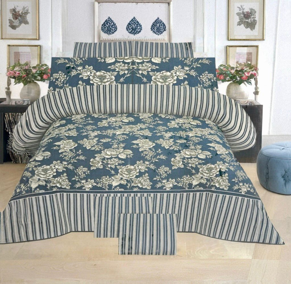 Premium Pure Cotton Bed Sheet Set – Elegant Floral Design (King Size)