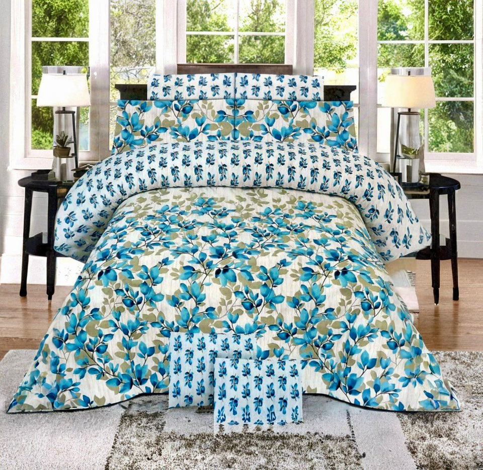 Premium Pure Cotton Bed Sheet Set – Elegant Floral Design (King Size)