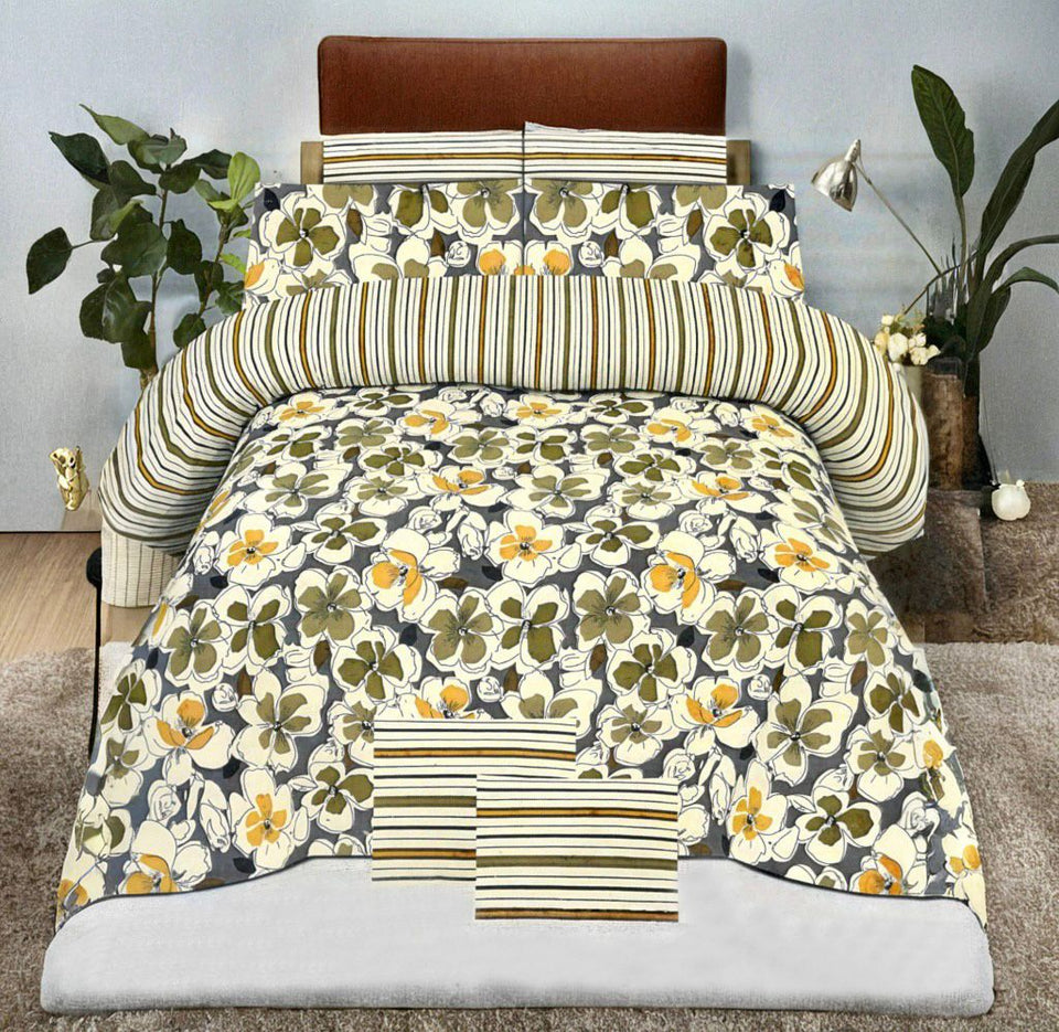 Premium Pure Cotton Bed Sheet Set – Elegant Floral Design (King Size)