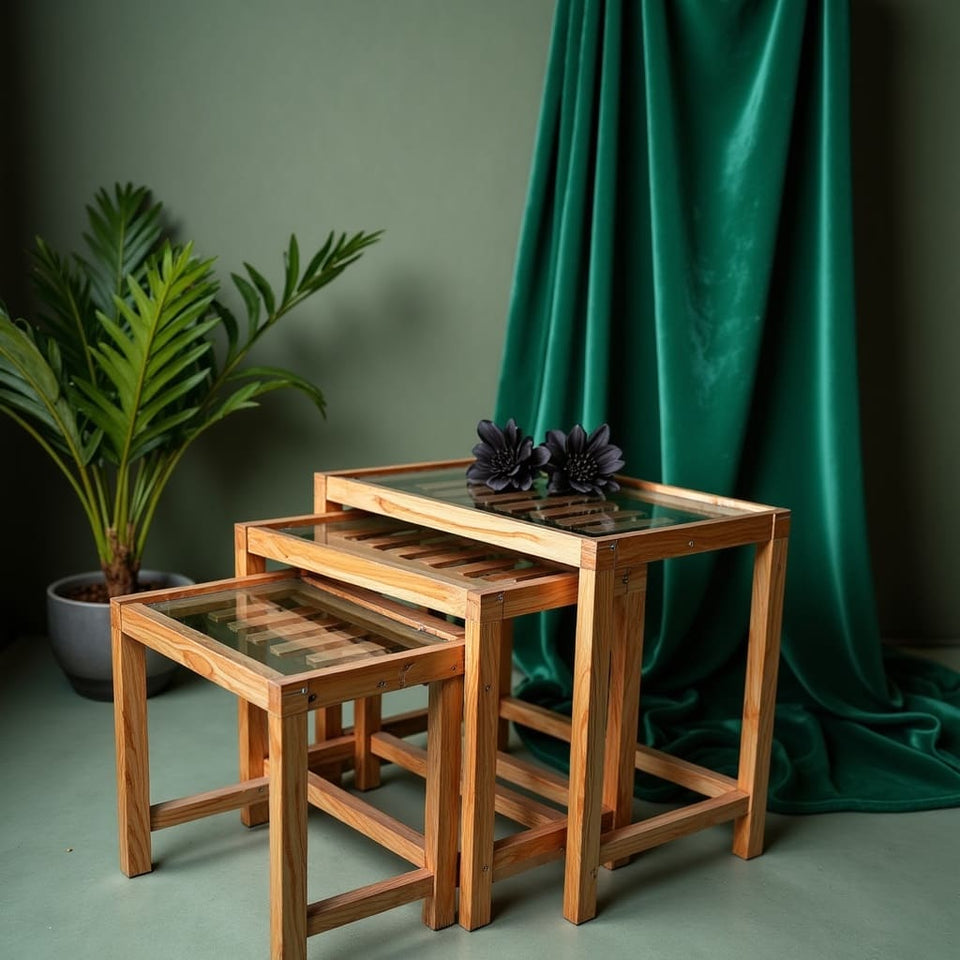 Space-Saving Wooden Nesting Tables – Set of 3 Rustic Stacking Tables