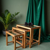 Space-Saving Wooden Nesting Tables – Set of 3 Rustic Stacking Tables