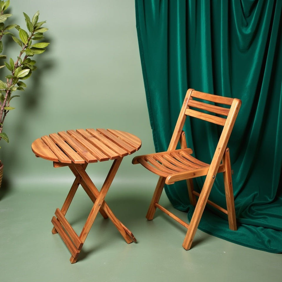 Foldable Round Table & Chair Set – Space-Saving & Stylish