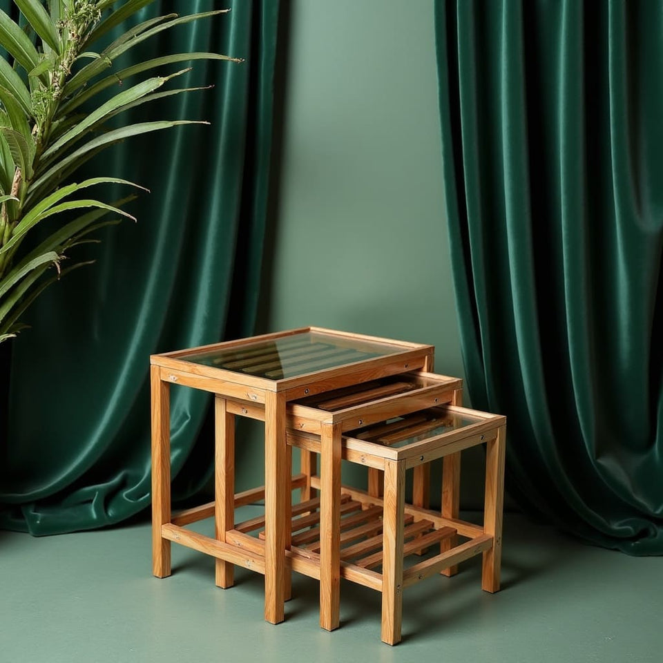 Space-Saving Wooden Nesting Tables – Set of 3 Rustic Stacking Tables