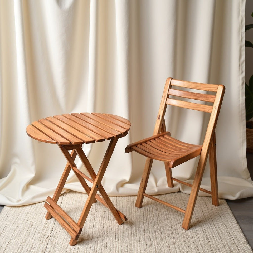Foldable Round Table & Chair Set – Space-Saving & Stylish