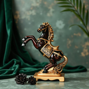 🏇 Majestic Rearing Horse Figurine – Gold & Black Décor
