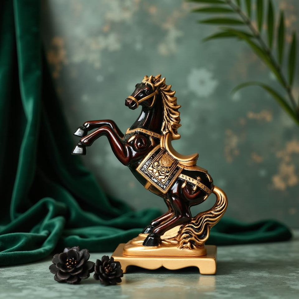🏇 Majestic Rearing Horse Figurine – Gold & Black Décor