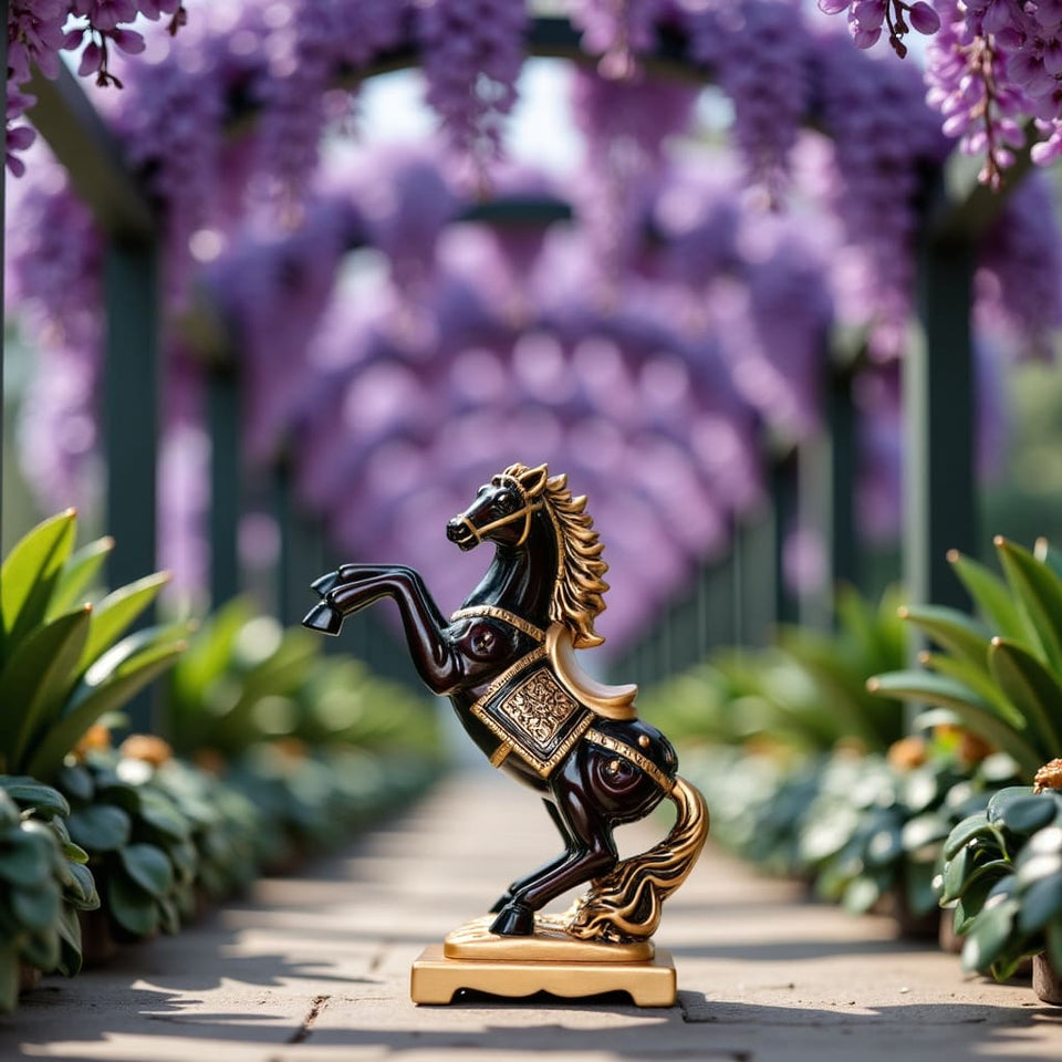 🏇 Majestic Rearing Horse Figurine – Gold & Black Décor