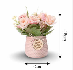 Artificial Daisy Flower Arrangement in Ceramic Pot – "Home Sweet Home" Décor