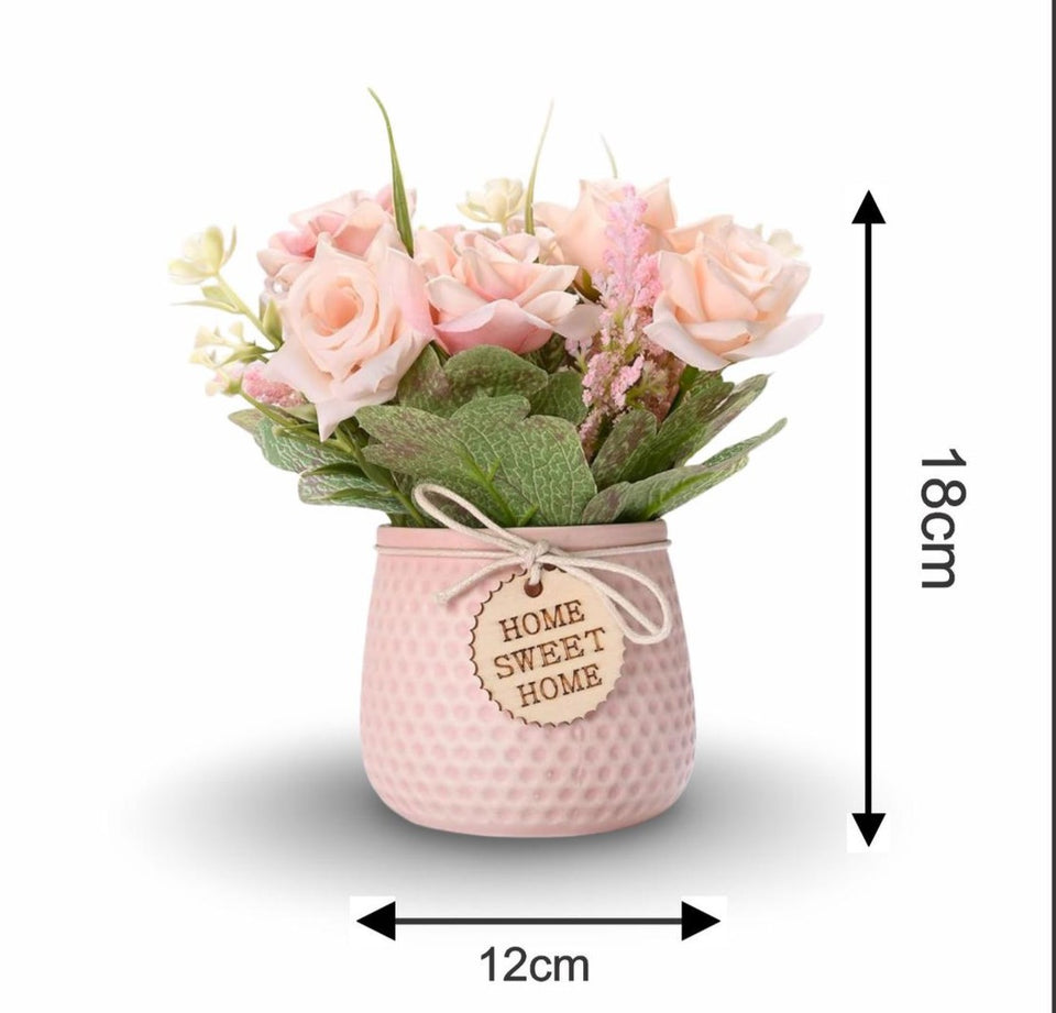 Artificial Daisy Flower Arrangement in Ceramic Pot – "Home Sweet Home" Décor
