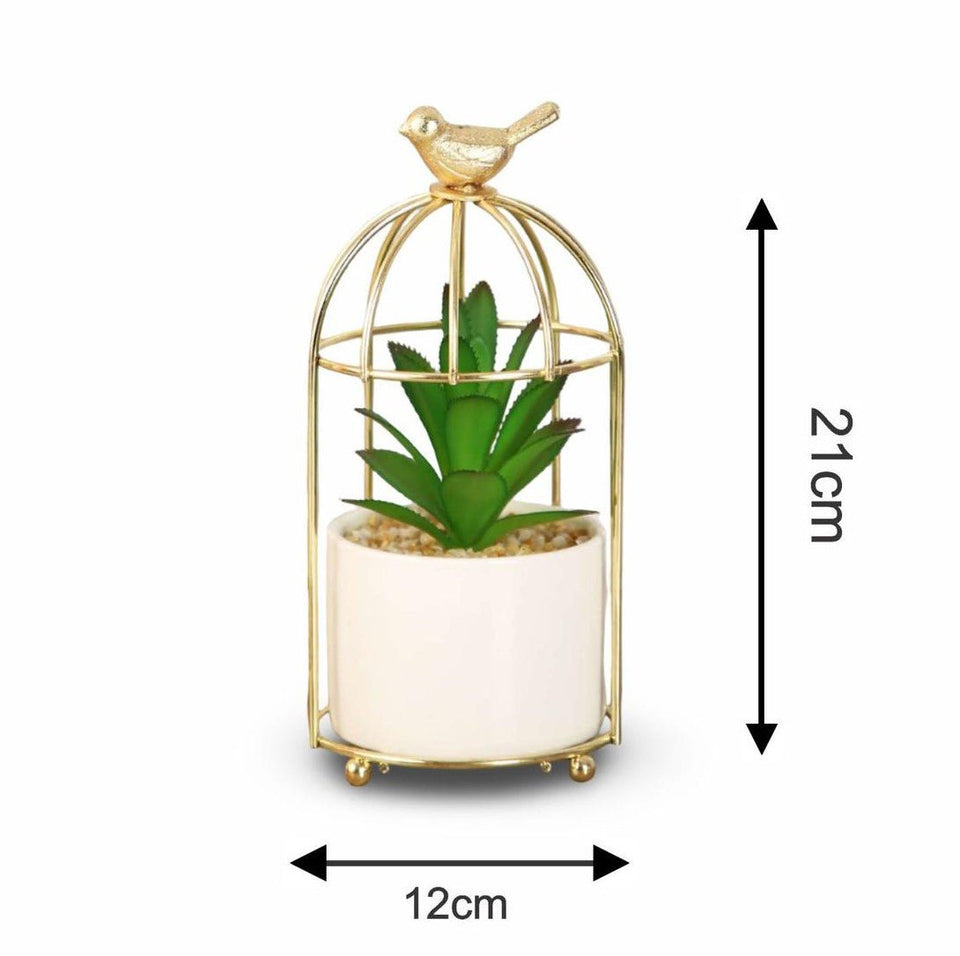 Nordic Gold Birdcage Ceramic Vase – Elegant Hydroponic Planter