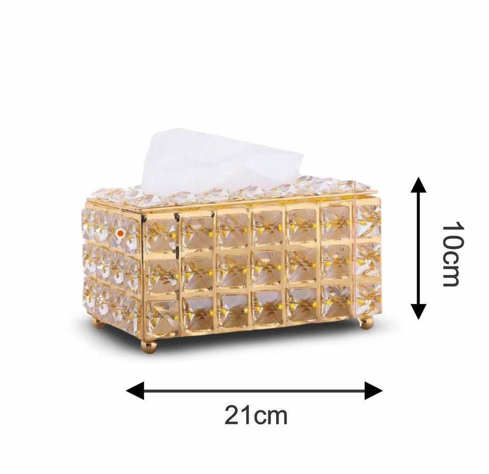 Luxury Crystal Tissue Box – Gold Decorative Napkin Holder for Home & Office