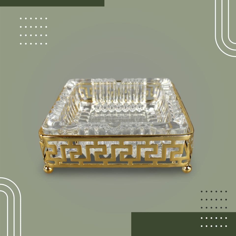 Luxury Square Gold & Glass Ashtray – Timeless Elegance for Discerning Tastes